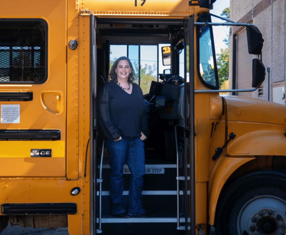 Sara Adar on a school bus
