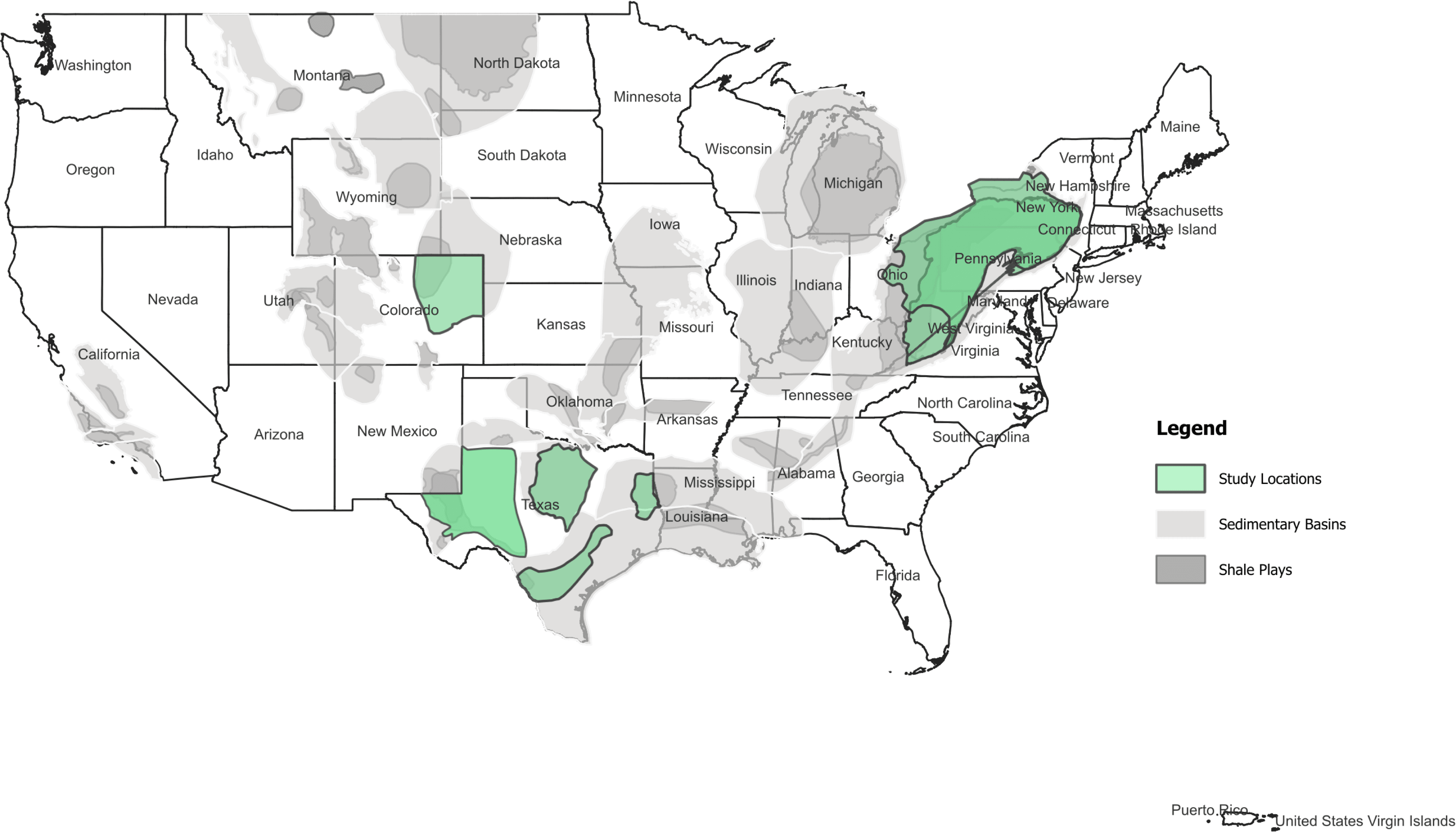 Map showing locations of HEI Energy studies